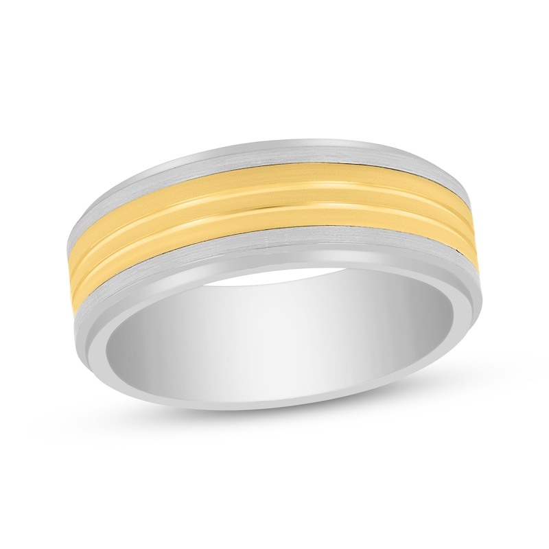 Main Image 1 of Men's Wedding Band White Tungsten Carbide & 14K Yellow Gold 8mm