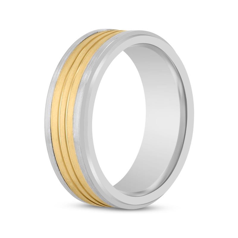 Main Image 2 of Men's Wedding Band White Tungsten Carbide & 14K Yellow Gold 8mm