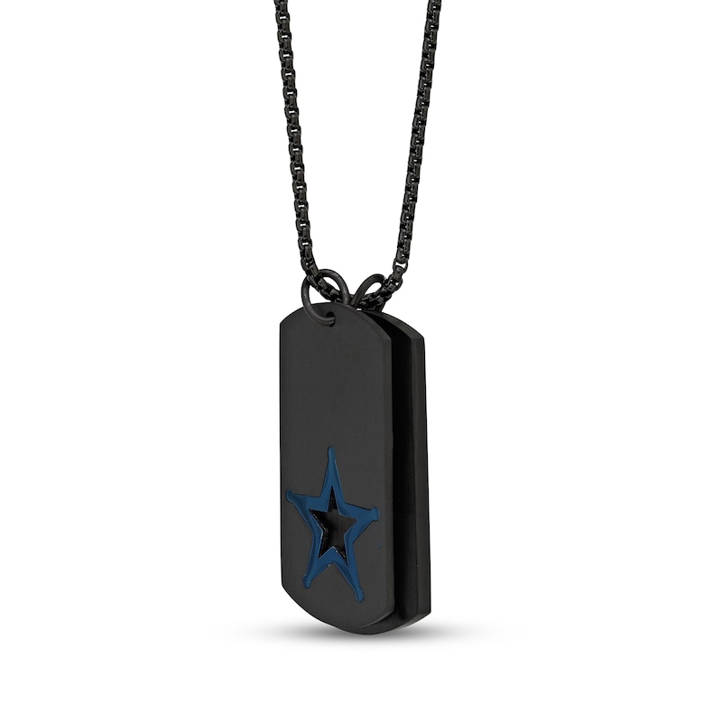 Main Image 2 of Men's &quot;Blue Lives Matter&quot; Star Double Dog Tag Necklace Black & Blue Ion-Plated Stainless Steel 24&quot;