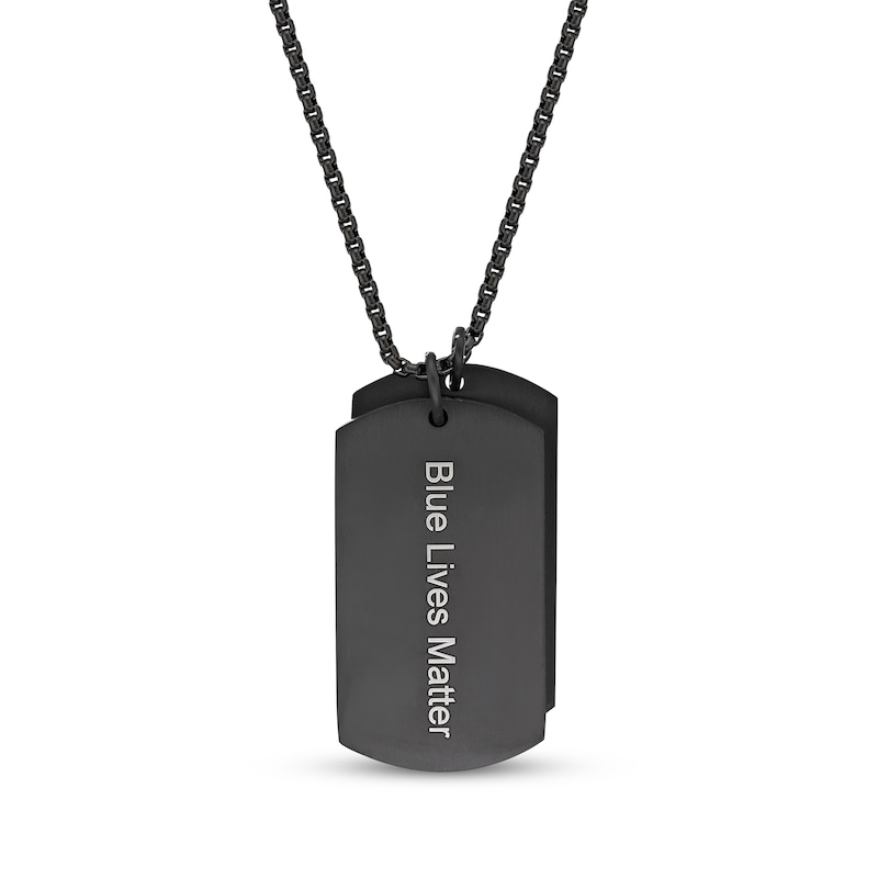 Main Image 3 of Men's &quot;Blue Lives Matter&quot; Star Double Dog Tag Necklace Black & Blue Ion-Plated Stainless Steel 24&quot;