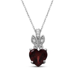 Heart-Shaped Garnet & White Lab-Created Sapphire Necklace Sterling Silver 18&quot;