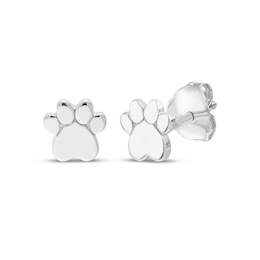 Paw Print Stud Earrings 14K White Gold