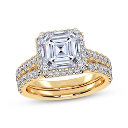 Adore Square Emerald-Cut Lab-Grown Diamond Halo Bridal Set 3 ct tw 14K Yellow Gold