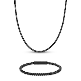 Men's Foxtail Chain Necklace & Bracelet Gift Set Black Ion-Plated Solid Stainless Steel